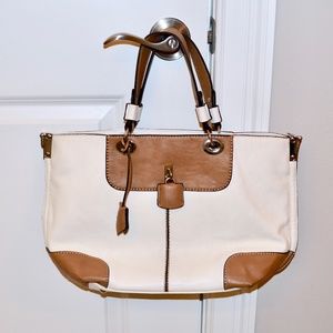 White and Brown Leather Tote